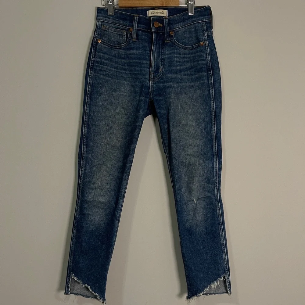 Madewell Jeans Size 24P Blue 10" High Rise Skinny Raw Hem Denim - Picture 4 of 15